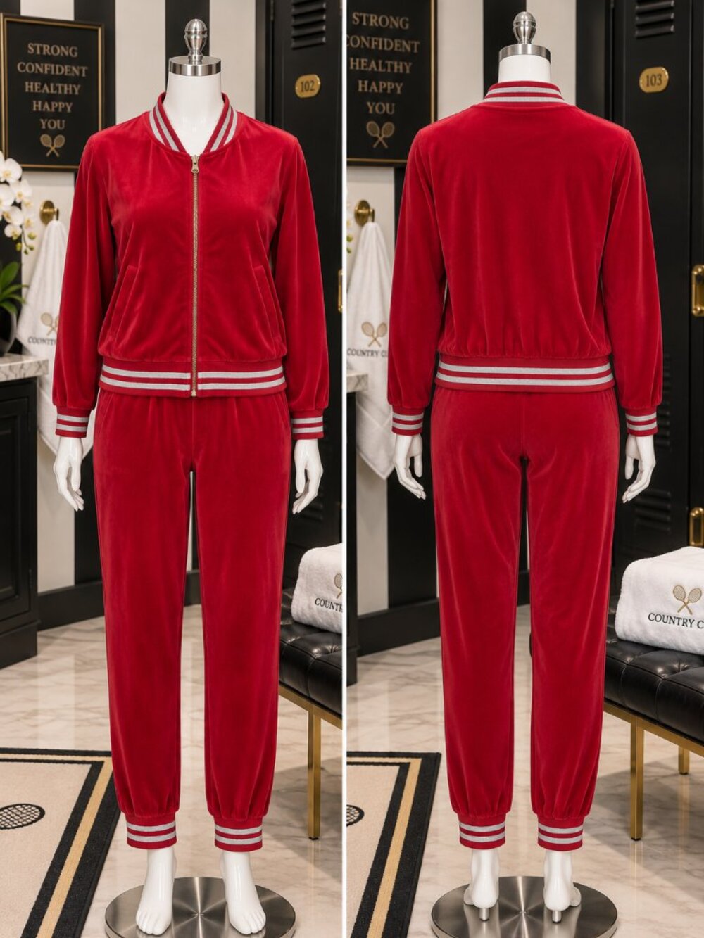 Kate & Mallory Women’s Large Red Velour Tracksuit Jacket Jogger Pants 2-Pc Set